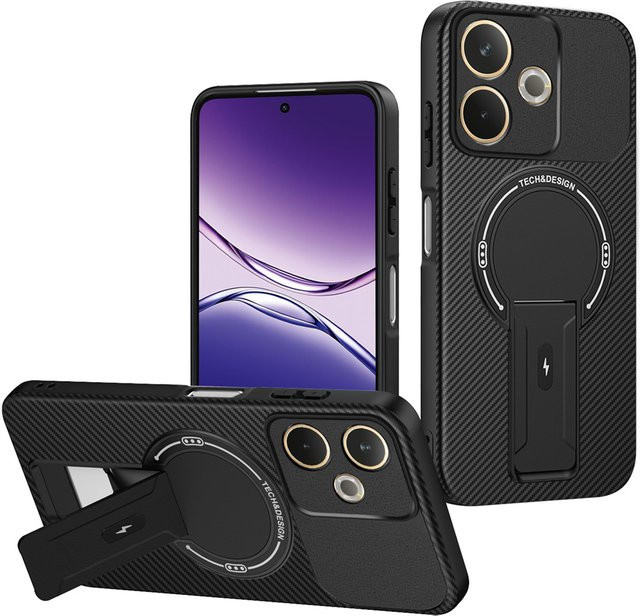Magnetische Carbon Schutzhülle für OPPO A5 Pro 5G mit MagSafe Unterstützung in Schwarz und Rot - Bild 1