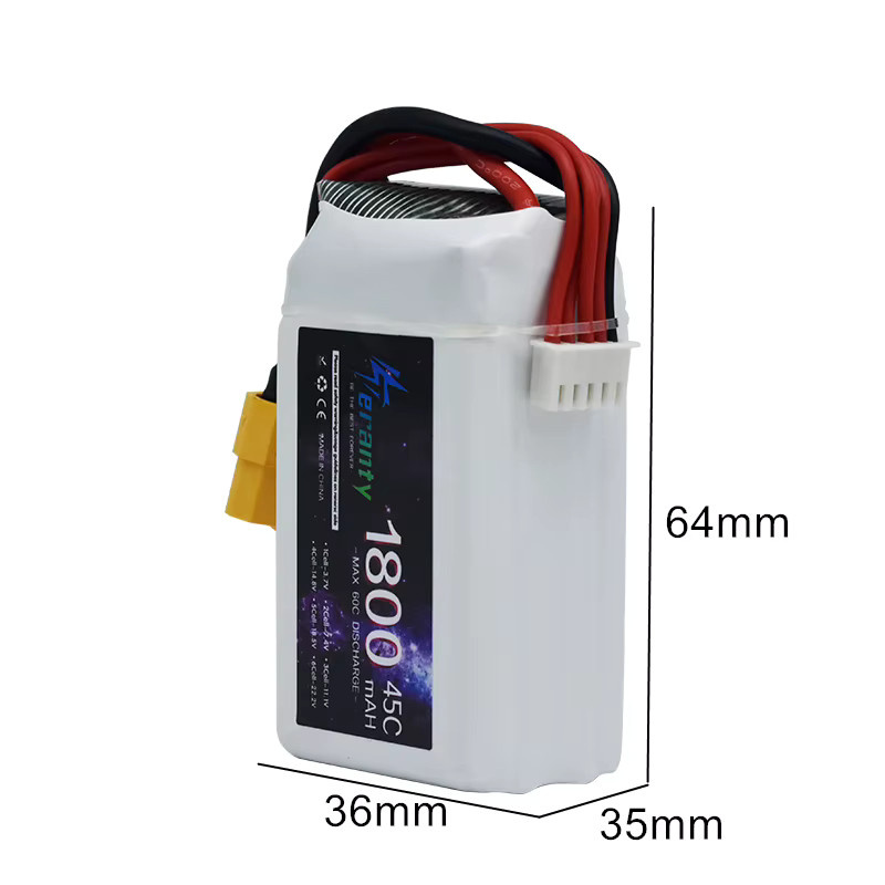 2er-Set TERFPV LiPo Akku 4S 14,8 V mit 1500mAh und 45C für Freestyle FPV Quadcopter und Flugzeuge, Farbe Weiß, mit XT60, Deans oder XT30 Stecker - Bild 3