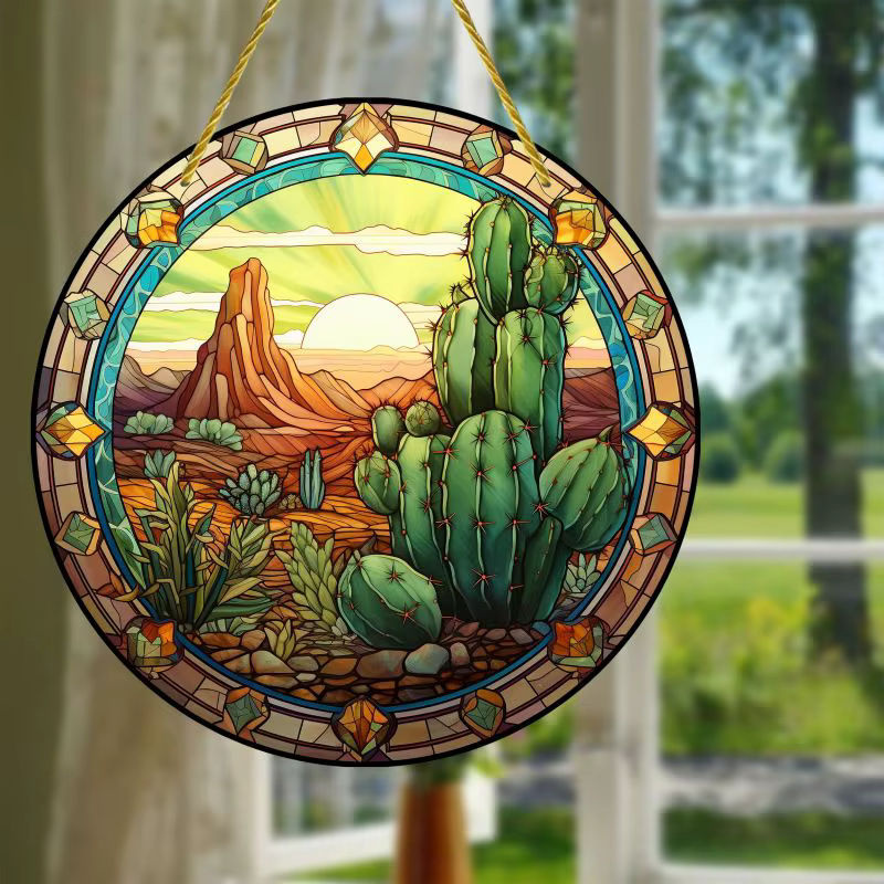 Runder Kaktus Sun Catcher aus Acryl als mehrfarbiger Wandanhänger für Fenster und Garten - Bild 2