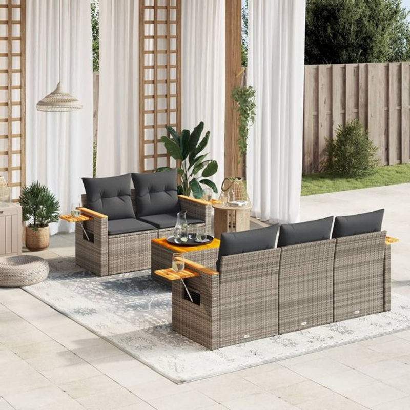 Vidaxl 6-teiliges Gartenmöbel-Set aus Polyrattan mit Kissen, Grau - Bild 1