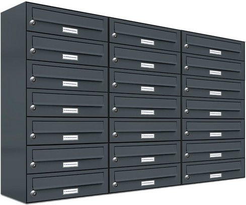 AL BRIEFKASTENSYSTEME Briefkasten für 21 Parteien, Aufputzmontage, grau, B/H/T: 153,96 x 80,5 x 27,5 cm - Bild 1
