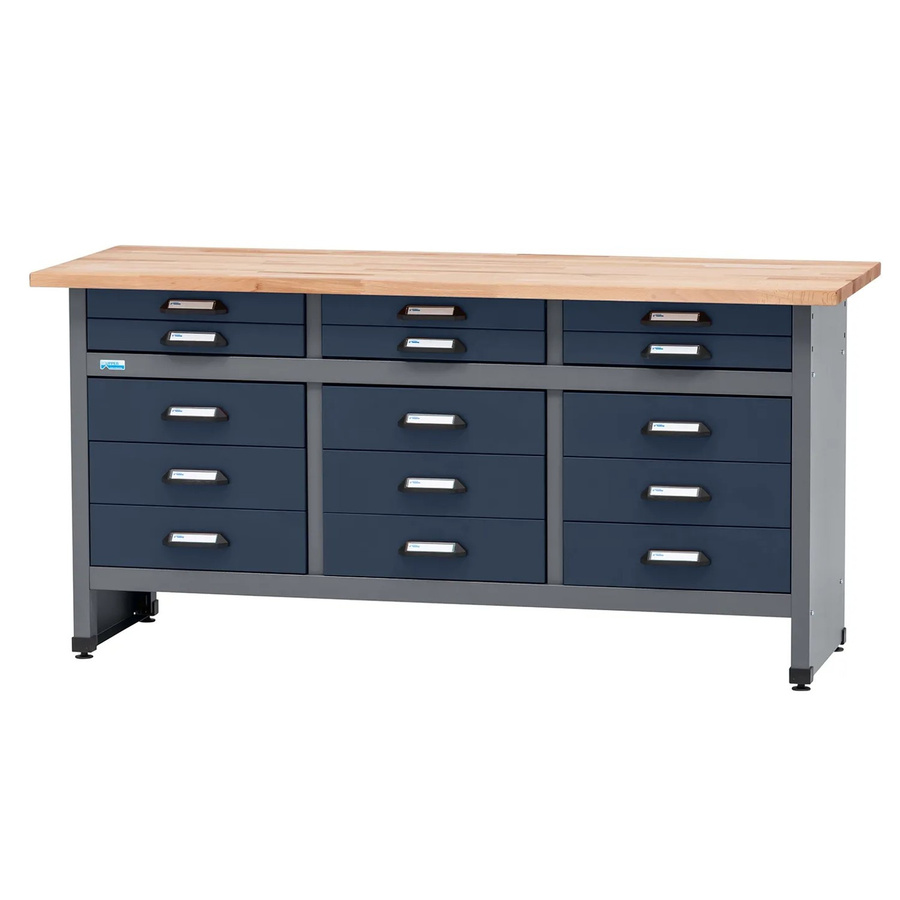 Küpper Werkbank mit 15 Schubladen aus Vollbuchenplatte, Dunkelblau, B/T/H: 84 x 60 x 170 cm - Bild 2