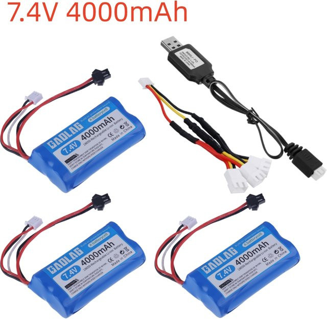 GAOLAG Li-Ionen-Akku 7,4 V 4000mAh mit USB-C-Ladegerät in Blau für RC Elektro Bagger MN99S D90 U12A S033G Q1 H101 H103 - Bild 1
