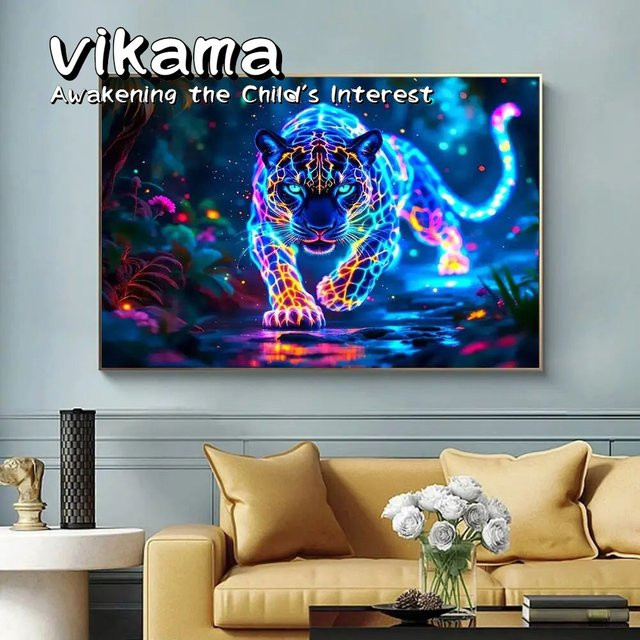 VIKAMA Naby Diamant-Malerei-Set mit Leopardenmuster als Wandteppich in Multicolour - Bild 1