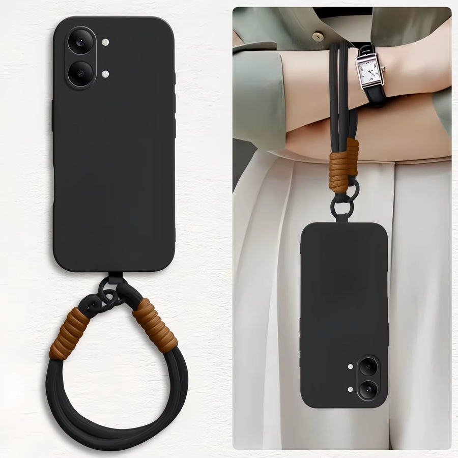 Stoßfeste Flüssigsilikon-Handyhülle mit gewebter Handgelenkschlaufe für Xiaomi POCO X8 Pro Max / X8 Pro in Schwarz - Bild 2