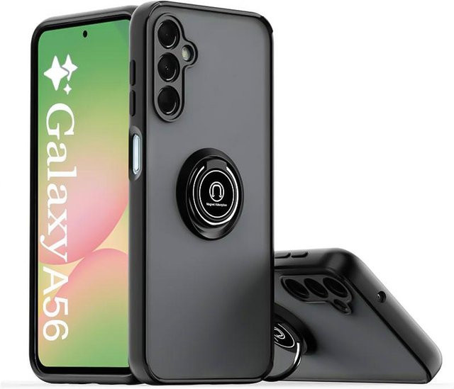 Matte durchscheinende Handyhülle mit magnetischem Ringhalter für Samsung Galaxy A56 A36 A26 A16 A55 A35 A25 A15 A54 A34 A14 A25 A52 5G in Schwarz und Transparent - Bild 1