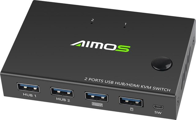 AIMOS AM-KVM201CC 2-Port HDMI KVM Switch mit 4K UHD Unterstützung für Tastatur und Maus, Schwarz - Bild 1