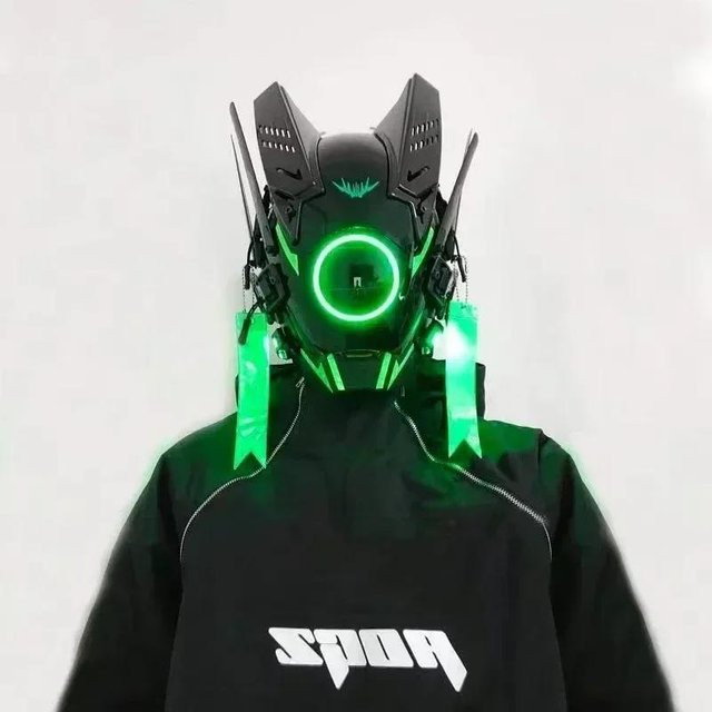 Binchi Fitness Cyberpunk Helm Maske, mit LED Licht, Grün, ab 14 Jahre - Bild 1