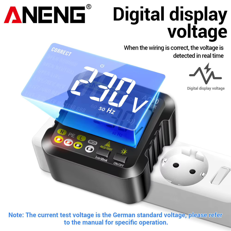 ANENG AC10 Steckdose Tester zur Prüfung von Polarität und Phase in Schwarz - Bild 4