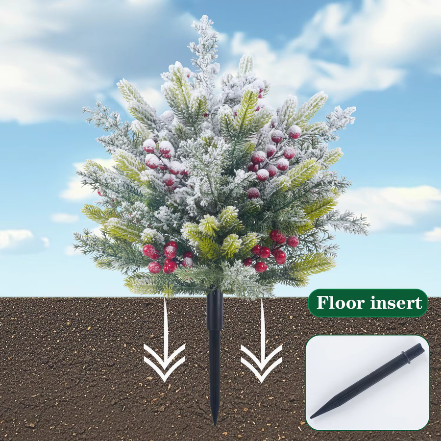 Uflower Künstliche Weihnachtsdekoration mit Zypressenblatt, roten Beeren und Erdspikes in Grün und Rot für den Außenbereich - Bild 2