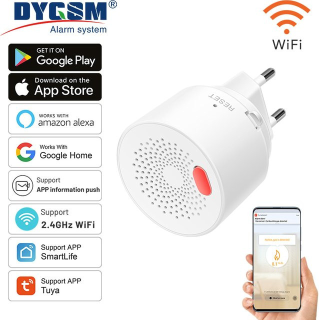 Tuya Smart Home WiFi Gasmelder für Erdgas und LPG als brennbarer Gasleck Alarm Melder und Brandschutz in Weiß - Bild 1