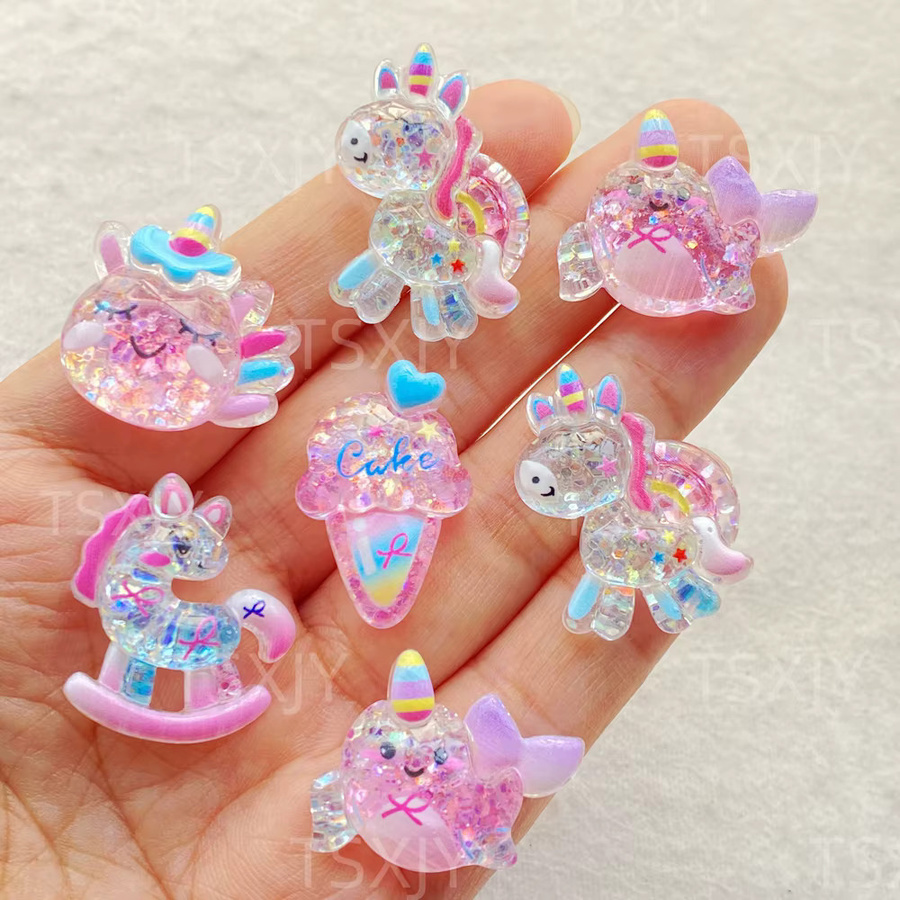 10 Stück Cartoon-Einhörner Eiscreme-Cabochon-Steine aus Resin in verschiedenen Farben für dein Scrapbook-DIY und Bastelzubehör von TSXJY - Bild 2