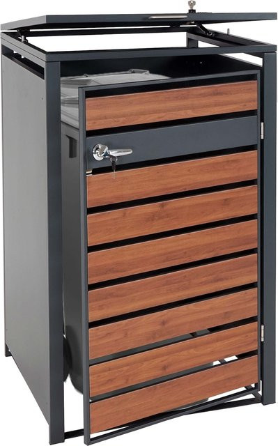 MCW Mülltonnenverkleidung J81 Mülltonnenbox aus Metall in Anthrazit mit Kirsche-Holzoptik Dunkelbraun, H x B x T: 98 x 117 x 73 cm - Bild 1