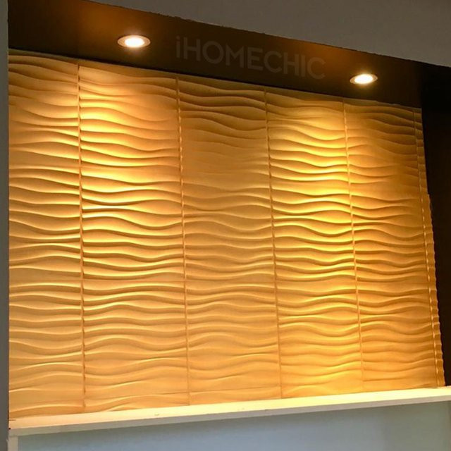 iHOMECHIC 12er Set 3D-Wandpaneele aus PVC in Weiß mit Welle und Diamant-Design, dekorative Kunststofffliesen für Badezimmer und Zimmer, Breite: 30 cm - Bild 1
