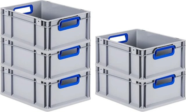 PROREGAL Spar Set 5x Eurobox Nextgen Color Transportboxen mit Griffen, Blau, H x B x T: 17 x 30 x 40 cm, 16 Liter, Glatter Boden - Bild 1