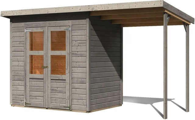 Karibu Gartenhaus Vellinge mit Anbaudach aus Fichte, Grau, B/T/H: 219 x 208 x 150 cm - Bild 1