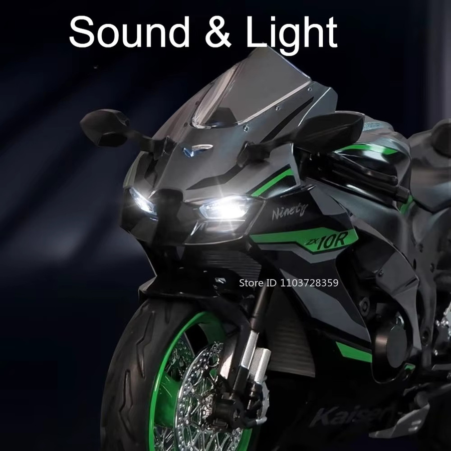 MAKEDA Kawasaki NIJIA ZX-10R KX450 Motorrad Modell, 1:12, Metall, mit Licht und Sound - Bild 5
