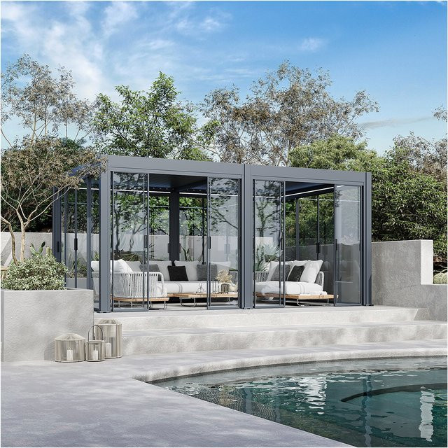 Weide Slim Frame Alu Glasschiebetür für Pergola in Anthrazit, Breite: 265 cm - Bild 1