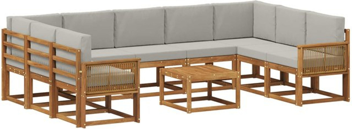 vidaXL Outdoor-Sofagarnitur aus Akazienholz mit 10 Kissen in Natur und Hellgrau - Bild 1