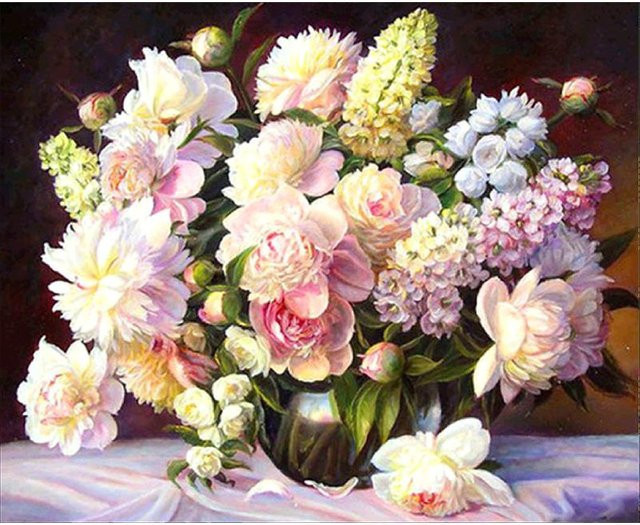 FIYO Diamant-Malerei Set mit floralem Blumen-Muster in Grau und Multicolour, B/H: 30 x 20 cm - Bild 1