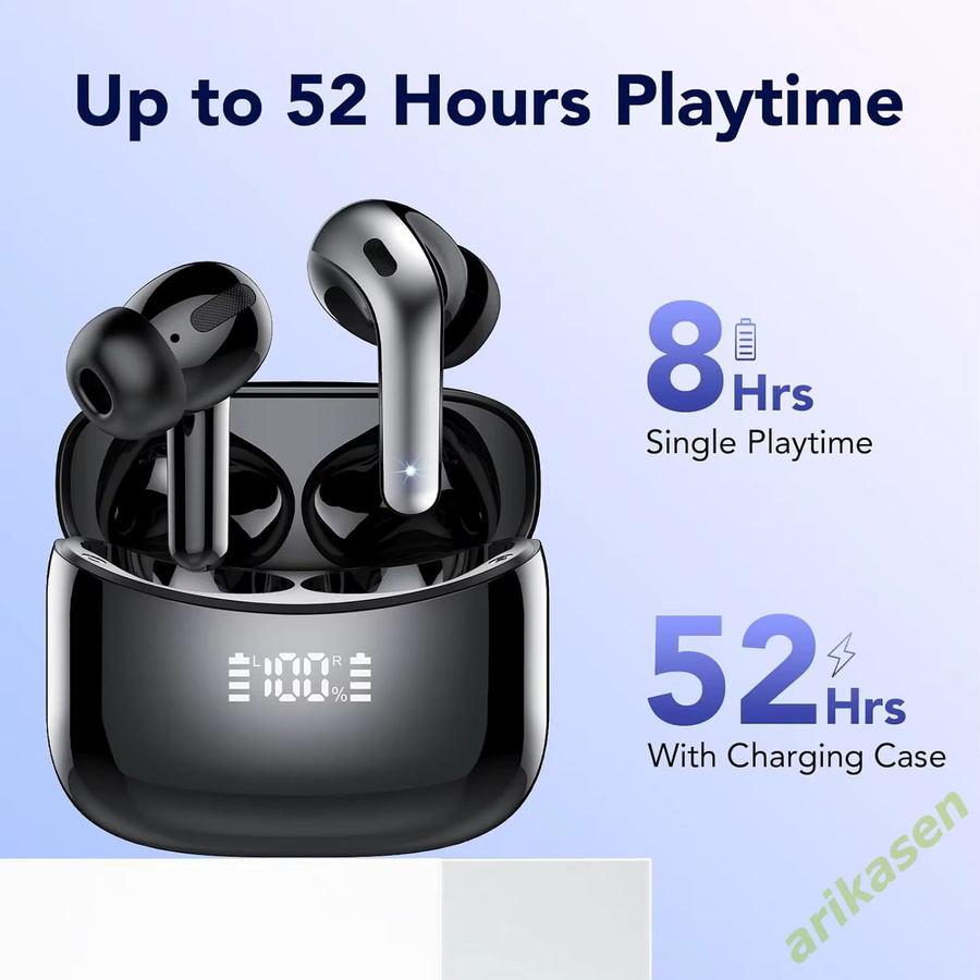 Arikasen Kabellose Bluetooth In-Ear Ohrhörer in Schwarz mit 52 Stunden Spielzeit, IPX7 Wasserdichtigkeit, 4 Mikrofonen und Geräuschunterdrückung inklusive LED-Anzeige und Ladeetui - Bild 2