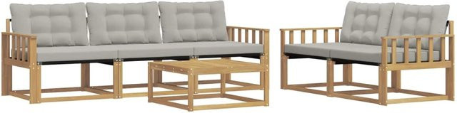 vidaXL Outdoor-Sofagarnitur aus Akazienholz mit Textilene-Bezug und Kissen, 6-teilig, Weiß und Grau, B/T/H: 79 x 79 x 37 cm - Bild 1