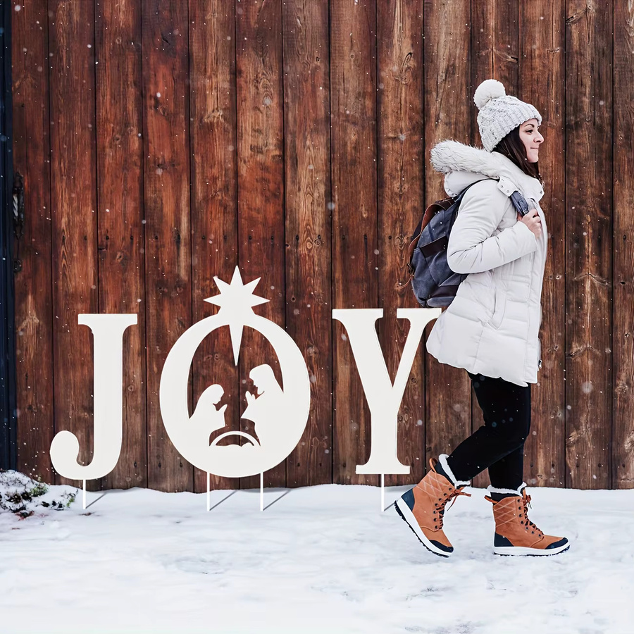 Joy Weihnachts-Krippen-Hofschild-Set für die Outdoor-Dekoration, Weiß, Religiöse Szene aus Kunststoff - Bild 4