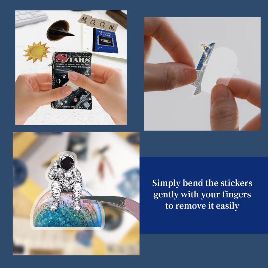50 Stück Space Graffiti Aufkleber Set, transparente Planeten und Galaxy Motive für Handyhüllen, Skateboard und Wasserbecher, mehrfarbig - Bild 3