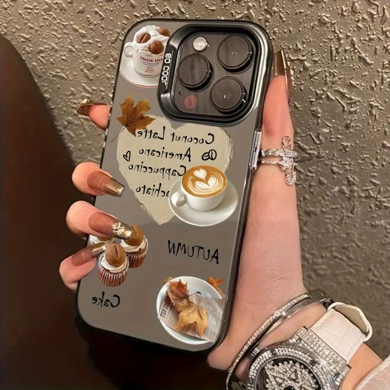 Galvanisierte TPU-Handyhülle mit Herbstkaffee-Kuchenmuster für iPhone 11 bis iPhone 17 Pro Max in Schwarz und Multicolour - Bild 2