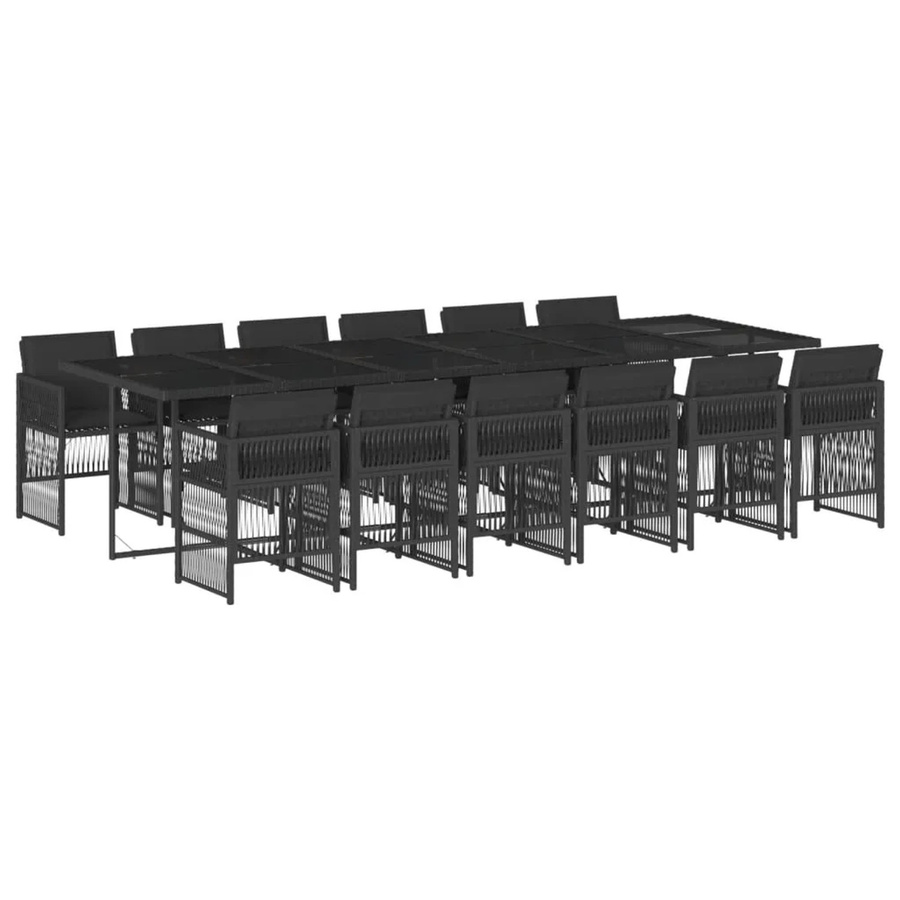 vidaXL 13-teilige Garten-Essgruppe aus schwarzem PE-Rattan mit Kissen und Hartglas-Tischplatte - Bild 2