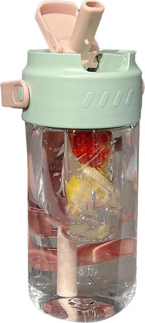 Grüne Strohhalm-Wasserflasche mit integriertem Teesieb und Griff, 700 ml - Bild 1