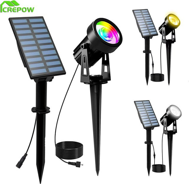 Crepow Solar Gartenstrahler RGB mit Farbwechsel, IP65 Wasserdicht, Schwarz, Outdoor Landschaftsbeleuchtung für Baum und Wand - Bild 1