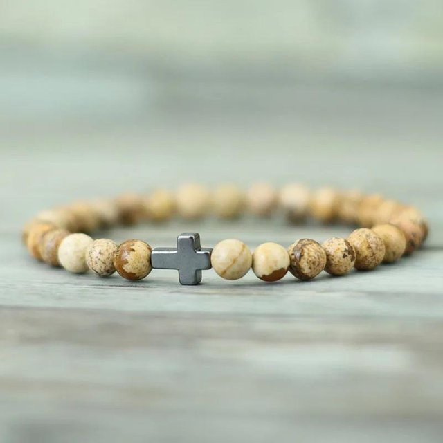 SunFlowers Story Armband, Natur Tigeraugenstein, 6mm, gray, Herren - Bild 1