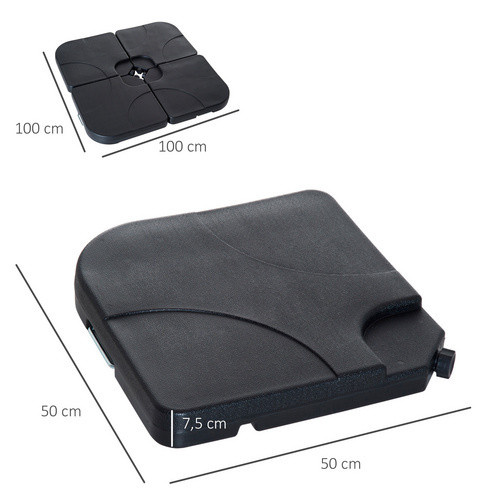 Outsunny Gewichte für Sonnenschirmständer aus HDPE und Metall, Schwarz, B/T/H: 50 x 50 x 7,5 cm - Bild 3