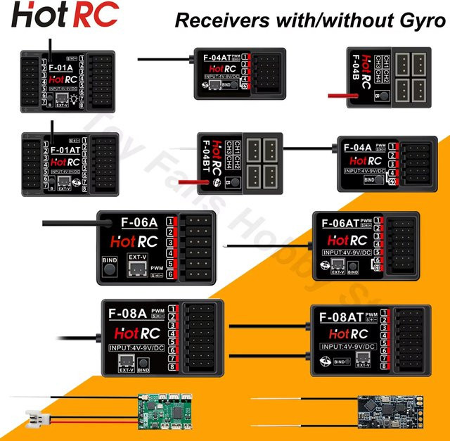 HOTRC 2.4GHz Empfänger F-04A F-06AT mit Gyro-Lichtsteuerung in Schwarz für CT-4A CT-6A CT-8A HT-8A DS600 Fernbedienung-Sender - Bild 1