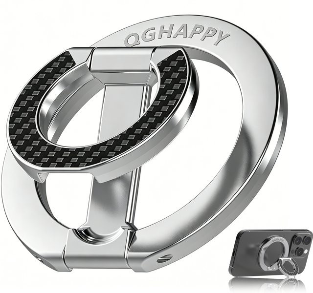 QGhappy Universeller Magnetischer Handyhalter mit Doppelseitiger Faltfunktion und Fingerring-Ständer für MagSafe, iPhone und Samsung, Blau - Bild 1