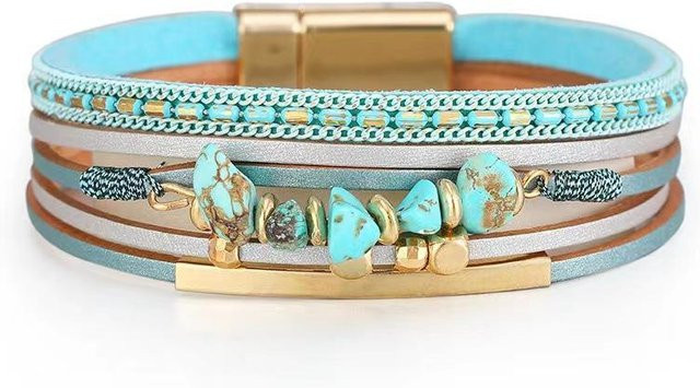 forbest Wickelarmband, Perlen, Kunstleder, hellblau, Damen - Bild 1