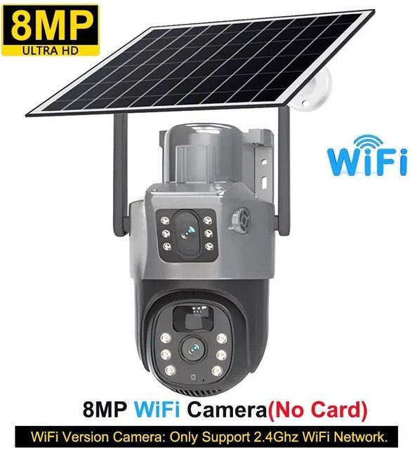 Vstarcam V380 Pro Solar Kamera mit 4G und WiFi, Dual Lens 8MP 4K Outdoor Überwachungskamera mit PIR-Sensor und eingebautem Akku, Grau - Bild 1