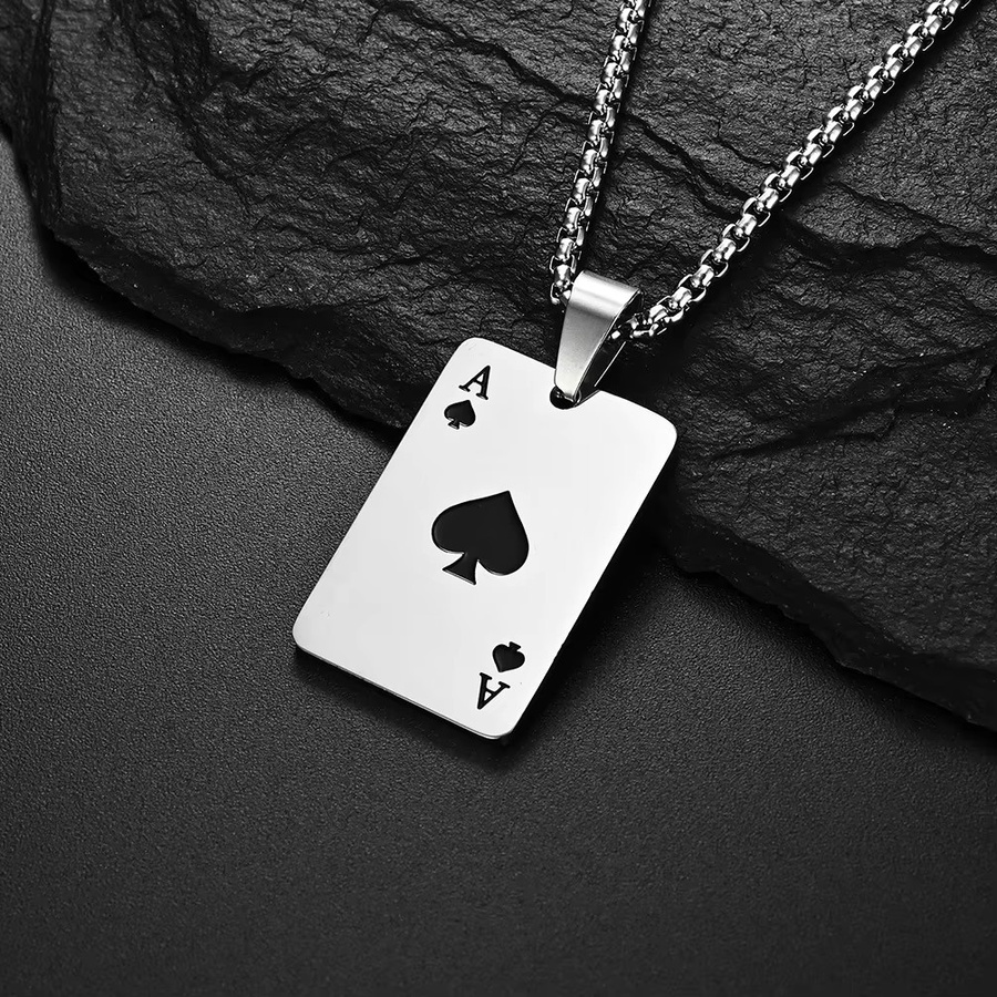 Halskette mit Anhänger Poker Karte Ace of Spades, Edelstahl, Silber, Unisex - Bild 2
