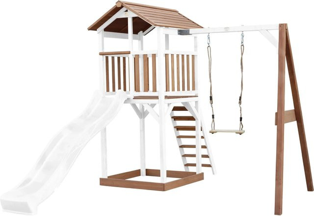 Axi Beach Tower Spielturm mit Einzelschaukel und Rutsche in Braun und Weiß, B/H/T: 283,6 x 241,9 x 349 cm - Bild 1