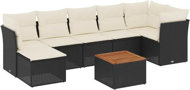 vidaXL 8-teilige Garten-Sofagarnitur aus Poly-Rattan und Akazienholz in Schwarz-Creme mit Kissen - Bild 1