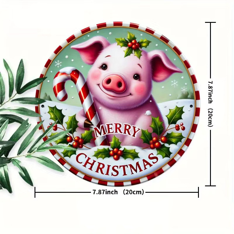 Rundes Metallschild Potdemiel Merry Christmas Little Pig mit Lollipop-Motiv, Mehrfarbig, Durchmesser: 20 cm - Bild 2