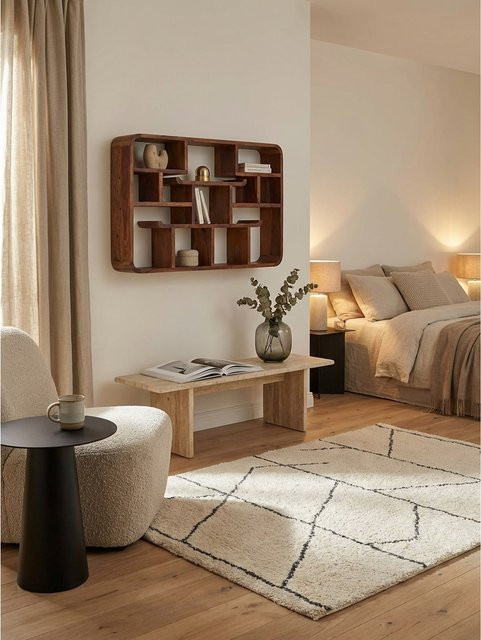 KADIMA DESIGN Wandregal aus Massivholz in Braun, Modernes Design, B/T/H: 80 x 55 x 15 cm - Bild 1