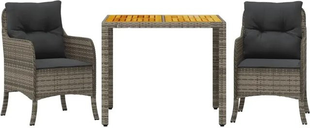vidaXL 3-teilige Garten-Essgruppe aus Poly-Rattan und Akazienholz in Grau mit Kissen - Bild 1