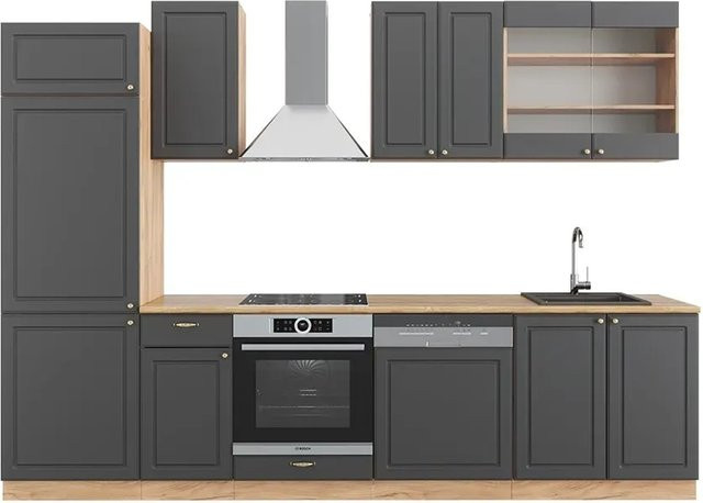 Vicco Fame-Line Küchenzeile Landhausstil in Anthrazit und Eiche, Breite: 300 cm - Bild 1