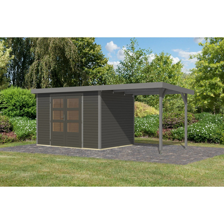 Karibu Gartenhaus Ernesto mit Anbaudach in Terragrau/Grau, B/T/H: 298 x 209 x 213 cm - Bild 2
