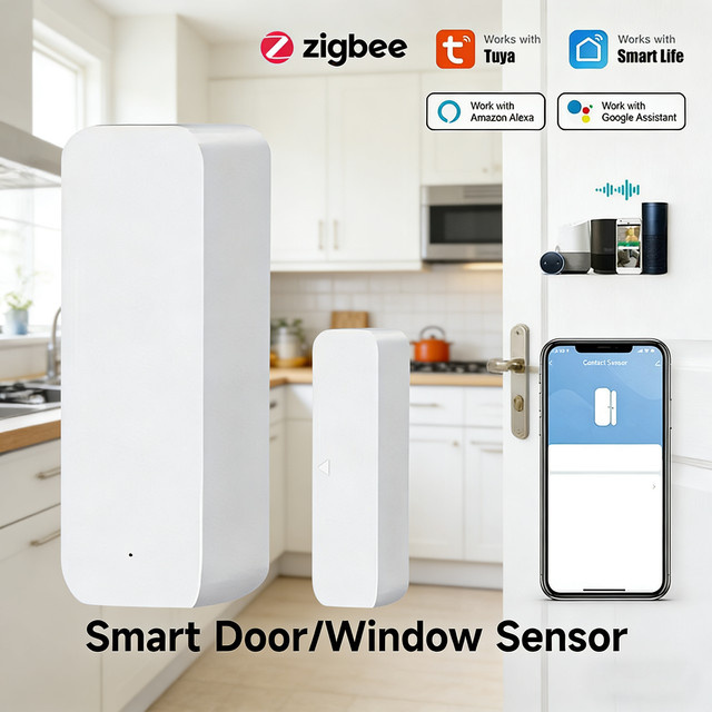Tuya Zigbee Tür- und Fenstersensor in Weiß für dein Smart Home Sicherheitsalarm System, kompatibel mit Alexa und Google - Bild 1