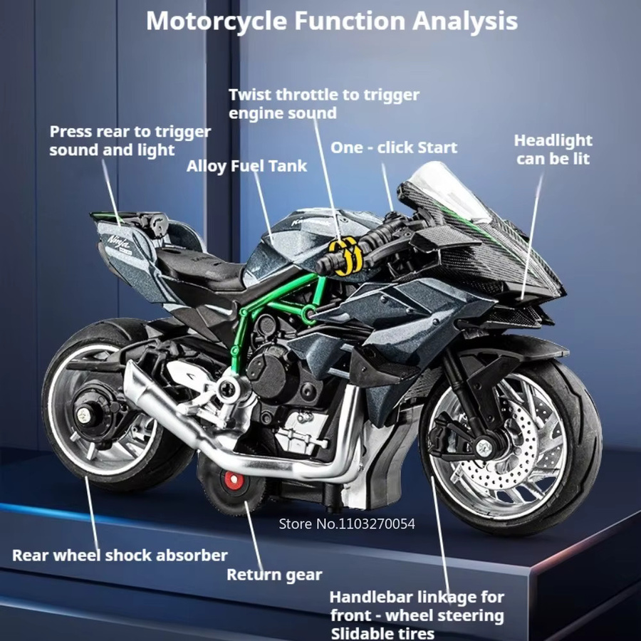 MAKEDA Kawasaki S1000RR V4S Miniatur-Motorrad, Modellauto, mit Licht und Sound, 1:14 - Bild 1