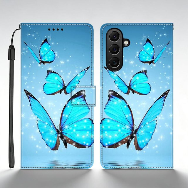 Leder Klapphülle im Brieftaschen-Design für Samsung Galaxy S26 und S26 Plus mit niedlichem Cartoon-Print in Blau - Bild 1