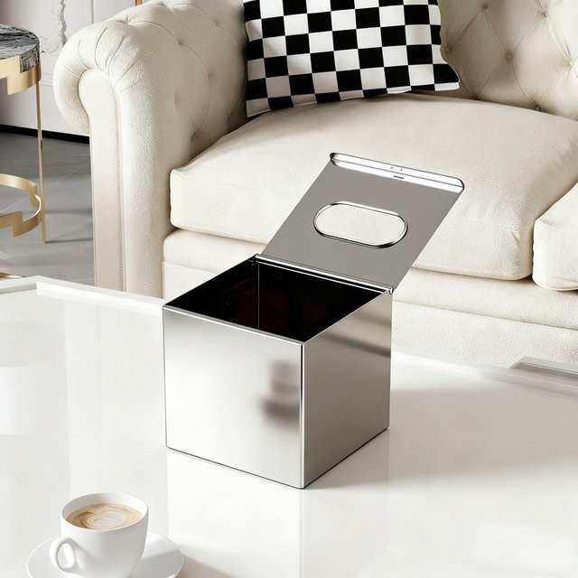 Quadratische Taschentuchbox aus Edelstahl 304 in Silber - Bild 1